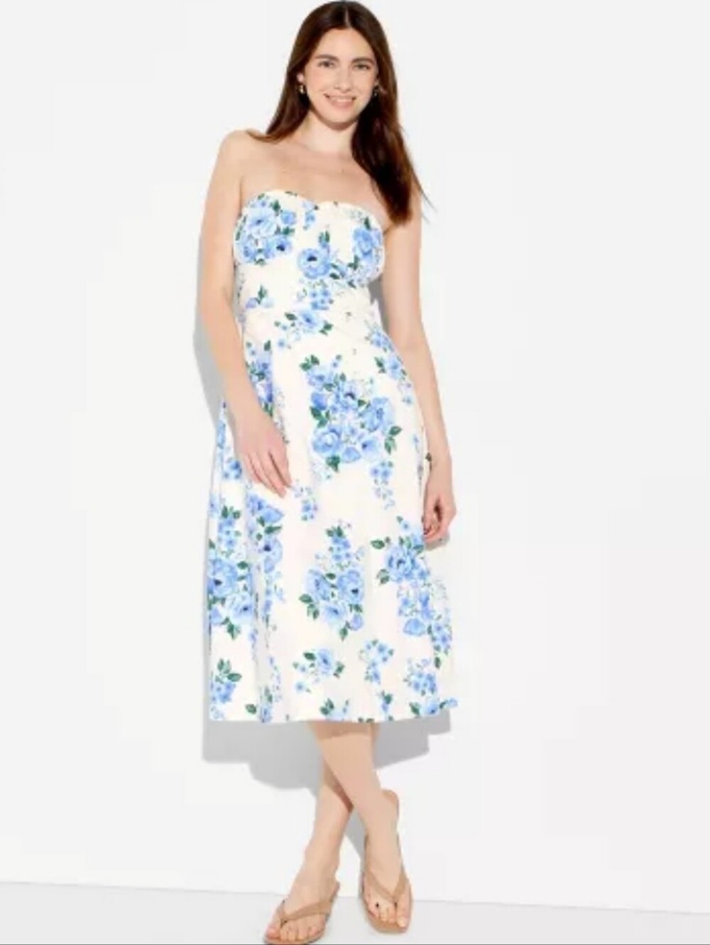 Women's Fit and Flare Strapless Midi A-Line Dress - Wild Fable™ White Floral S